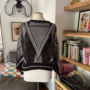 Vintage 80's Geometric Crewneck Sweater with "leather" accents